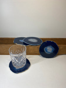Set of 4 Blue polished Agate Slice drink coasters 26