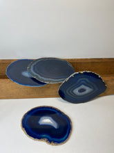 Load image into Gallery viewer, Set of 4 Blue polished Agate Slice drink coasters 27