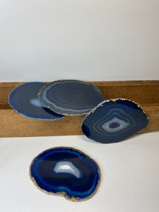 Set of 4 Blue polished Agate Slice drink coasters 27