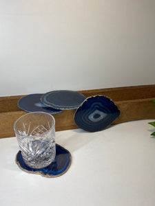 Set of 4 Blue polished Agate Slice drink coasters 27