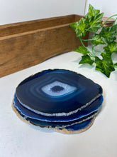 Load image into Gallery viewer, Set of 4 Blue polished Agate Slice drink coasters 27