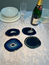 Load image into Gallery viewer, Set of 4 Blue polished Agate Slice drink coasters 27