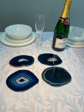 Load image into Gallery viewer, Set of 4 Blue polished Agate Slice drink coasters 27