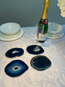 Set of 4 Blue polished Agate Slice drink coasters 27