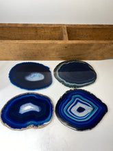 Load image into Gallery viewer, Set of 4 Blue polished Agate Slice drink coasters 27