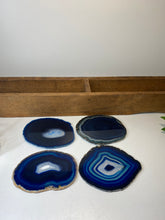 Load image into Gallery viewer, Set of 4 Blue polished Agate Slice drink coasters 27