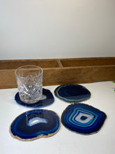 Load image into Gallery viewer, Set of 4 Blue polished Agate Slice drink coasters 27