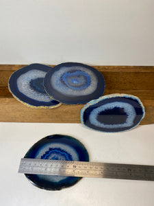 Set of 4 Blue polished Agate Slice drink coasters 29