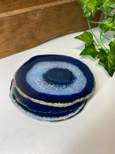 Set of 4 Blue polished Agate Slice drink coasters 29