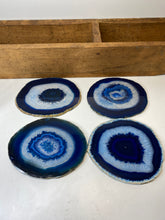 Load image into Gallery viewer, Set of 4 Blue polished Agate Slice drink coasters 29