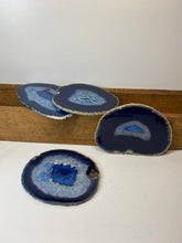 Load image into Gallery viewer, Set of 4 Blue polished Agate Slice drink coasters 30