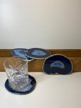 Load image into Gallery viewer, Set of 4 Blue polished Agate Slice drink coasters 30
