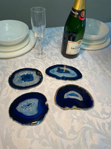 Set of 4 Blue polished Agate Slice drink coasters 30