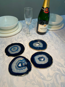 Set of 4 Blue polished Agate Slice drink coasters 32