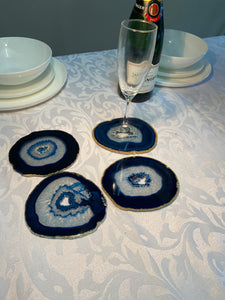 Set of 4 Blue polished Agate Slice drink coasters 32