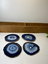 Load image into Gallery viewer, Set of 4 Blue polished Agate Slice drink coasters 32