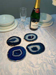 Set of 4 Blue polished Agate Slice drink coasters 35