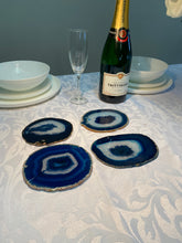 Load image into Gallery viewer, Set of 4 Blue polished Agate Slice drink coasters 35