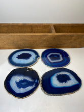 Load image into Gallery viewer, Set of 4 Blue polished Agate Slice drink coasters 35
