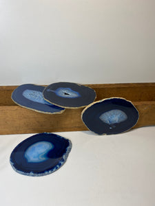 Set of 4 Blue polished Agate Slice drink coasters 36