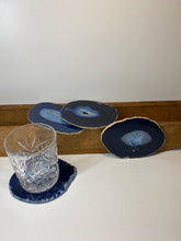 Load image into Gallery viewer, Set of 4 Blue polished Agate Slice drink coasters 36