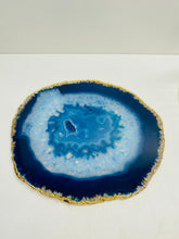 Load image into Gallery viewer, Set of 4 Blue polished Agate Slice drink coasters with gold Electroplating around the edges