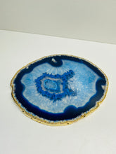 Load image into Gallery viewer, Set of 4 Blue polished Agate Slice drink coasters with gold Electroplating around the edges