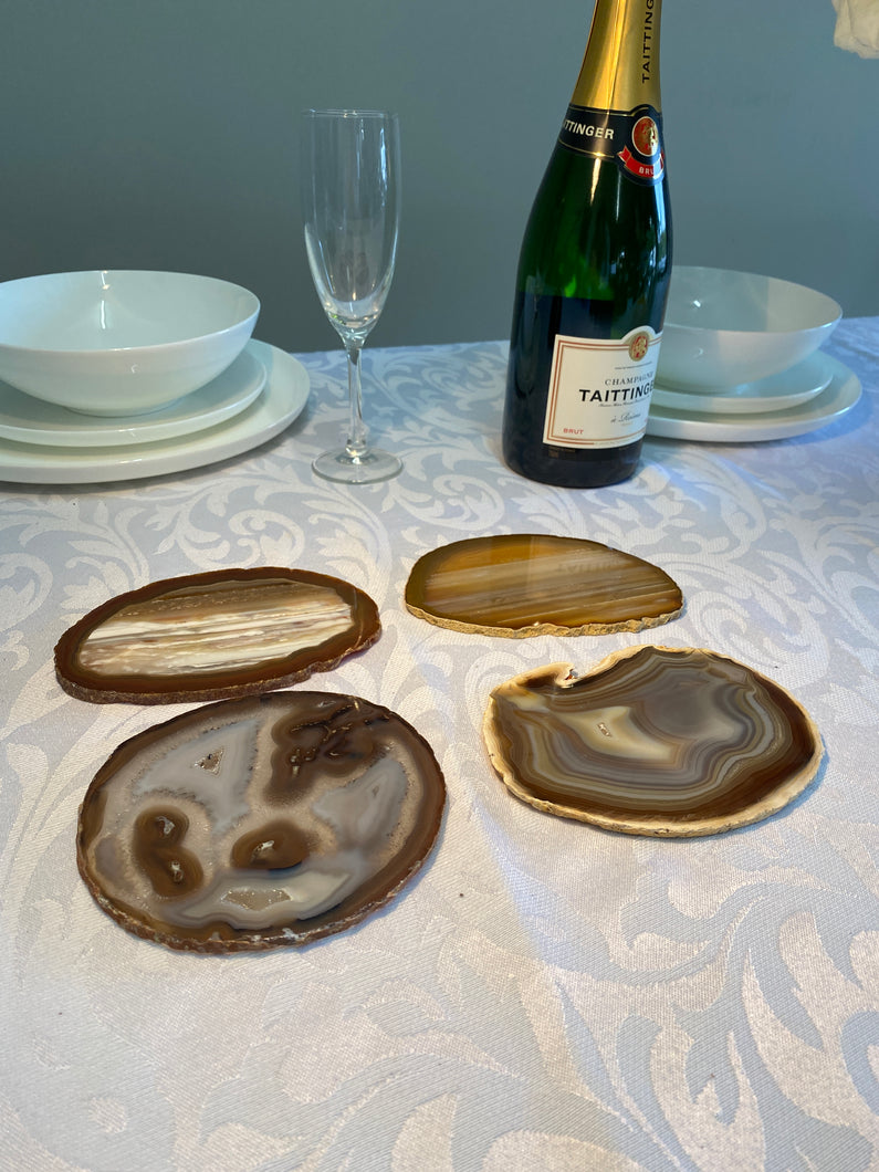 Set of 4 Natural polished Agate Slice drink coasters 03