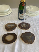 Load image into Gallery viewer, Set of 4 Natural polished Agate Slice drink coasters with Gold Electroplating around the edges