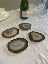 Load image into Gallery viewer, Set of 4 Natural polished Agate Slice drink coasters with Gold Electroplating around the edges 02