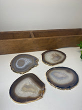 Load image into Gallery viewer, Set of 4 Natural polished Agate Slice drink coasters with Gold Electroplating around the edges 02