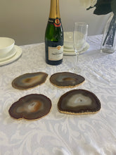 Load image into Gallery viewer, Set of 4 Natural polished Agate Slice drink coasters with Gold Electroplating around the edges 03