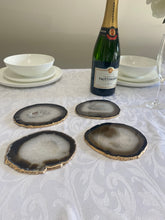 Load image into Gallery viewer, Set of 4 Natural polished Agate Slice drink coasters with Gold Electroplating around the edges 07