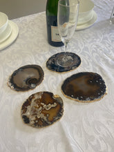 Load image into Gallery viewer, Set of 4 Natural polished Agate Slice drink coasters with Gold Electroplating around the edges 08
