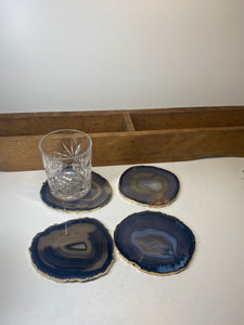 Set of 4 Natural polished Agate Slice drink coasters with Gold Electroplating around the edges 10