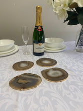 Load image into Gallery viewer, Set of 4 Natural polished Agate Slice drink coasters with Gold Electroplating around the edges 11