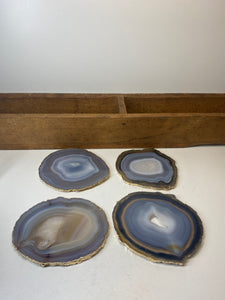 Set of 4 Natural polished Agate Slice drink coasters with Gold Electroplating around the edges 12