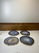 Load image into Gallery viewer, Set of 4 Natural polished Agate Slice drink coasters with Gold Electroplating around the edges 12