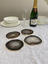 Load image into Gallery viewer, Set of 4 Natural polished Agate Slice drink coasters with Gold Electroplating around the edges 13