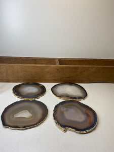 Set of 4 Natural polished Agate Slice drink coasters with Gold Electroplating around the edges 13