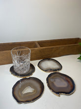 Load image into Gallery viewer, Set of 4 Natural polished Agate Slice drink coasters with Gold Electroplating around the edges 13