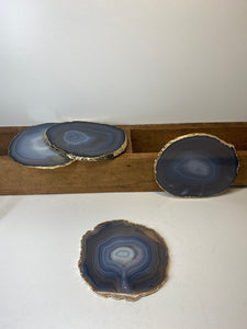 Set of 4 Natural polished Agate Slice drink coasters with Gold Electroplating around the edges 14