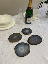 Load image into Gallery viewer, Set of 4 Natural polished Agate Slice drink coasters with Gold Electroplating around the edges 14