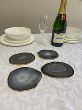 Load image into Gallery viewer, Set of 4 Natural polished Agate Slice drink coasters with Gold Electroplating around the edges 14