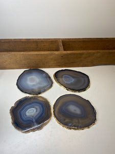 Set of 4 Natural polished Agate Slice drink coasters with Gold Electroplating around the edges 14