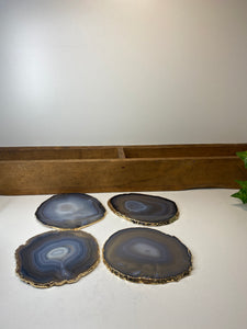 Set of 4 Natural polished Agate Slice drink coasters with Gold Electroplating around the edges 14