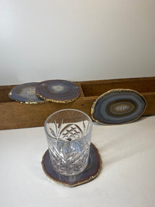 Set of 4 Natural polished Agate Slice drink coasters with Gold Electroplating around the edges 15