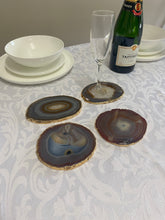 Load image into Gallery viewer, Set of 4 Natural polished Agate Slice drink coasters with Gold Electroplating around the edges 15