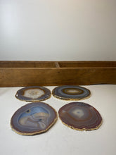 Load image into Gallery viewer, Set of 4 Natural polished Agate Slice drink coasters with Gold Electroplating around the edges 15