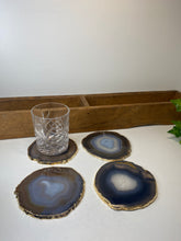 Load image into Gallery viewer, Set of 4 Natural polished Agate Slice drink coasters with Gold Electroplating around the edges 17